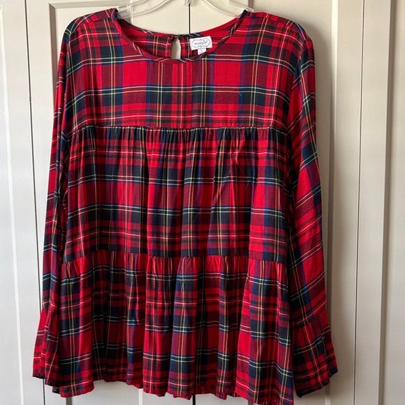 Mud Pie Tops - Mud Pie Red Plaid Tiered Long-Sleeve Top